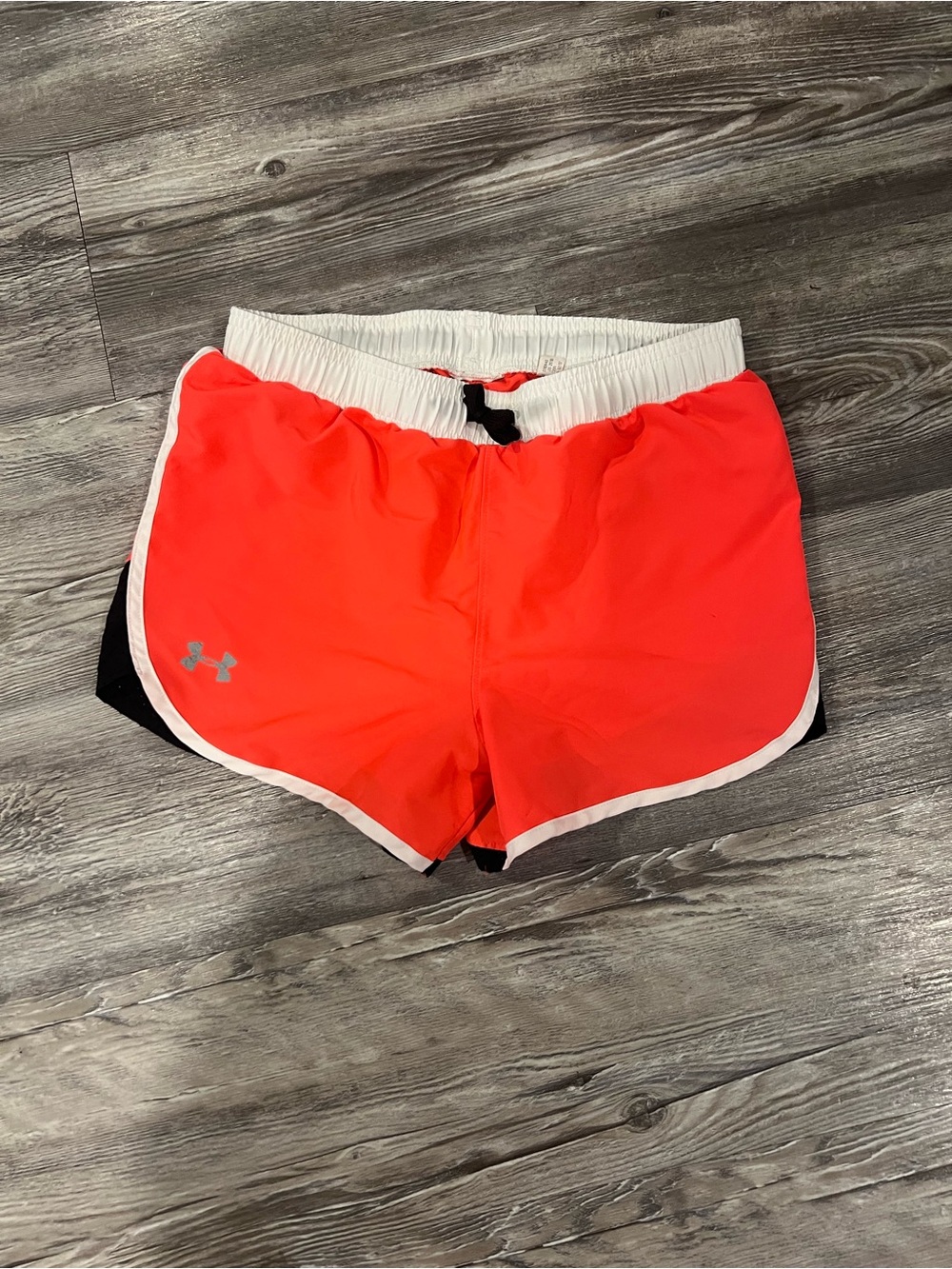 Under Armour Neon Coral and White Girls' Athletic Shorts